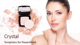  Presentation with cosmetics cream - PPT theme consisting of beautiful woman with foundation background and a lemonade colored foreground