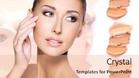  Presentation with cosmetics cream - Cool new slide deck with misbehave impolite hands cut word split concept backdrop and a sky blue colored foreground