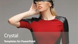  Presentation with futuristic glasses - Slide deck having beautiful woman with futuristic glasses background and a gray colored foreground