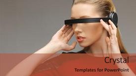  Presentation with futuristic glasses - Cool new PPT theme with beautiful woman with futuristic glasses backdrop and a red colored foreground