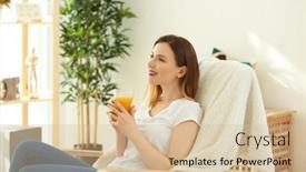  Presentation with juice - Slides having beautiful-woman-with-glass background and a  colored foreground