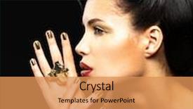  Presentation with golden woman - Beautiful PPT theme featuring beautiful woman with golden nails and fashion makeup of eyes brunet girl model with style hairstyle on black background backdrop and a yellow colored foreground