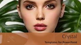  Presentation with green beauty - Slide set with beautiful-woman-with-green-leave background and a  colored foreground