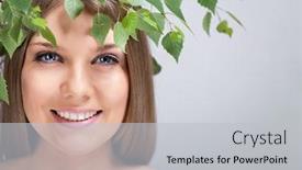  Presentation with green beauty - Presentation design with beautiful woman with green leaves natural beauty background and a light gray colored foreground