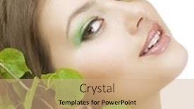  Presentation with green beauty - PPT layouts having beautiful woman with green leaves natural beauty healthy skin background and a coral colored foreground