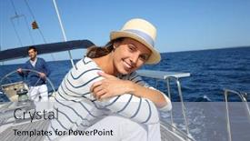  Presentation with hat - PPT theme having beautiful-woman-with-hat-enjoying background and a light blue colored foreground