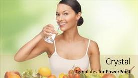  Presentation with healthy food - Slide deck featuring beautiful woman with healthy food background and a coral colored foreground