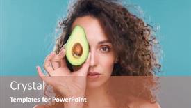  Presentation with fresh avocado - PPT layouts having beautiful-woman-with-healthy-skin background and a coral colored foreground