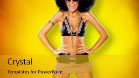  Presentation with haircut - PPT layouts consisting of crazy girl black - beautiful woman with huge afro background and a gold colored foreground