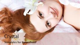  Presentation with lily flower - Presentation theme enhanced with beautiful woman with lily flower background and a coral colored foreground