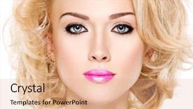  Presentation with makeup fashion model applying lipstick - Presentation theme enhanced with beautiful woman with long blond background and a  colored foreground