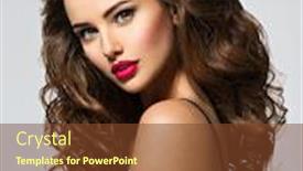  Presentation with beautiful young girl red - Colorful theme enhanced with beautiful woman with long brown curly hair closeup portrait with a pretty face of the young girl fashion model with red lip posing at studio backdrop and a tawny brown colored foreground