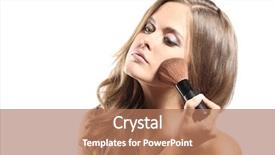  Presentation with makeup - Beautiful PPT theme featuring beautiful woman with makeup brushe backdrop and a coral colored foreground