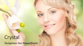  Presentation with flower woman - Presentation design enhanced with beautiful woman with orchid flower background and a lemonade colored foreground