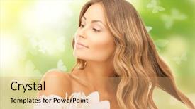  Presentation with flower woman - Slide set with beautiful woman with orchid flower background and a coral colored foreground