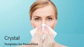  Presentation with tissue paper - PPT theme having cosmetics health and beauty concept - beautiful woman with paper tissue background and a arctic colored foreground