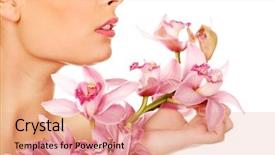  Presentation with flower woman - Amazing slide set having beautiful woman with pink flower backdrop and a  colored foreground