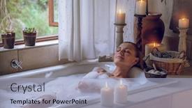  Presentation with day spa - PPT layouts enhanced with beautiful-woman-with-pleasure-lying background and a light blue colored foreground