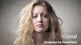  Presentation with woman sad - Colorful slide set enhanced with beautiful woman with sad expression backdrop and a violet colored foreground