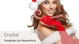  Presentation with lollipop - Cool new slides with beautiful woman with santa hat holding red -white christmas lollipop backdrop and a lemonade colored foreground