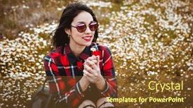 Presentation with flowery - Amazing PPT layouts having beautiful woman with sunglasses sitting in the middle of a flowery meadow smelling a daisy backdrop and a tawny brown colored foreground