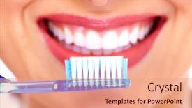  Presentation with dental - Beautiful theme featuring beautiful woman with toothbrush dental backdrop and a coral colored foreground