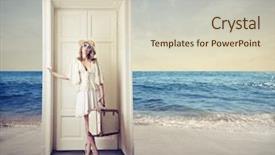  Presentation with suitcase - Slide set featuring beautiful woman with vintage clothes background and a  colored foreground