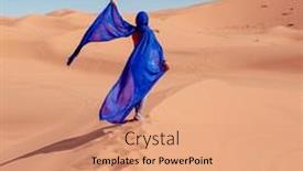  Presentation with turban - Slide deck featuring beautiful-woman-with-waving-blue background and a coral colored foreground