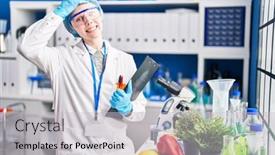  Presentation with food laboratory - Presentation theme having beautiful-woman-working-at-scientist background and a light gray colored foreground