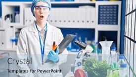  Presentation with laboratory food - Slide set with beautiful-woman-working-at-scientist background and a light blue colored foreground