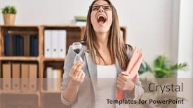  Presentation with sand clock - Slide deck having beautiful-woman-working-at-therapy background and a coral colored foreground