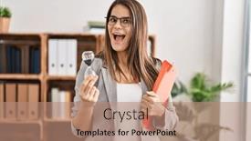  Presentation with sand clock - Slides having beautiful-woman-working-at-therapy background and a coral colored foreground