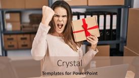  Presentation with yelling - Presentation design having beautiful-woman-working background and a  colored foreground