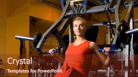  Presentation with gym - Beautiful theme featuring beautiful-woman-works-out backdrop and a tawny brown colored foreground