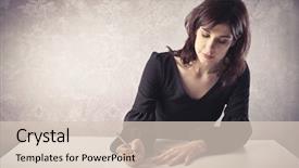  Presentation with letter - Beautiful slides featuring beautiful woman writing a letter backdrop and a lemonade colored foreground