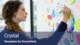  Presentation with creative writing - Slide set with beautiful woman writing on adhesive notes in creative office background and a ocean colored foreground