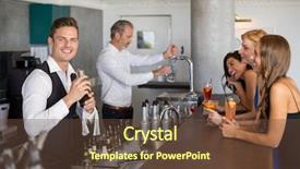  Presentation with restaurant waiter - Audience pleasing presentation theme consisting of beautiful women having cocktail while waiter preparing cocktail with cocktail shaker in restaurant backdrop and a tawny brown colored foreground