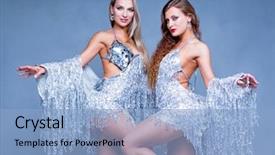  Presentation with folk dance - Slide set with beautiful women striptease dancers performing background and a light blue colored foreground