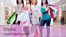  Presentation with paper bag vs plastic bags - Slide deck consisting of beautiful women with shopping bags background and a  colored foreground