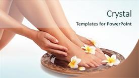  Presentation with frangipani flowers - Presentation theme having beautiful womens legs and frangipani background and a sky blue colored foreground