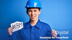  Presentation with worker - Cool new slides with beautiful-worker-woman-wearing-hardhat backdrop and a teal colored foreground