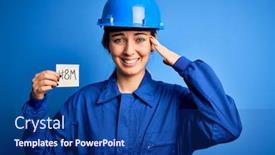  Presentation with worker - Theme enhanced with beautiful-worker-woman-wearing-hardhat background and a navy blue colored foreground
