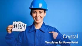  Presentation with worker - Slide deck with beautiful-worker-woman-wearing-hardhat background and a teal colored foreground