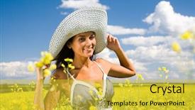  Presentation with hat - Slides consisting of beautiful yellow flower inside hand - portrait of charming girl background and a  colored foreground
