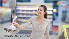 Presentation with grocery - Slide deck enhanced with beautiful youn woman shopping for fruits and vegetables in produce department of a grocery store supermarket shallow dof color toned image background and a light gray colored foreground