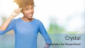  Presentation with great idea - Audience pleasing PPT layouts consisting of beautiful young african american woman isolated background smiling pointing head one finger great idea thought good memory backdrop and a light blue colored foreground