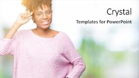  Presentation with african american seniors - PPT theme with beautiful young african american woman wearing glasses isolated background smiling pointing head one finger great idea thought good memory background and a white colored foreground