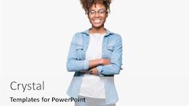  Presentation with camera - Presentation theme having beautiful-young-african-american-woman background and a white colored foreground