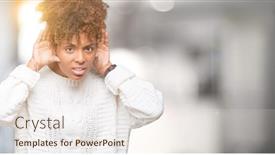  Presentation with deaf - Beautiful PPT layouts featuring beautiful young african american woman wearing winter sweater over isolated background trying to hear both hands on ear gesture curious for gossip hearing problem deaf backdrop and a sky blue colored foreground