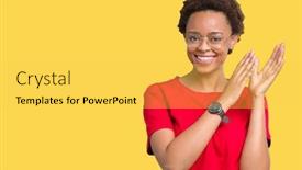  Presentation with proud american - PPT theme consisting of beautiful young african american woman wearing glasses over isolated background clapping and applauding happy and joyful smiling proud hands together background and a yellow colored foreground
